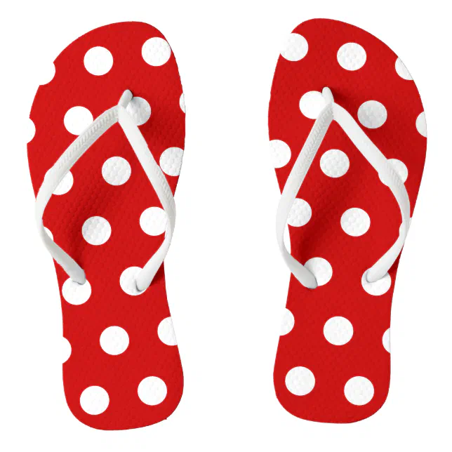 Red and White Polka Dot Flip Flops | Zazzle