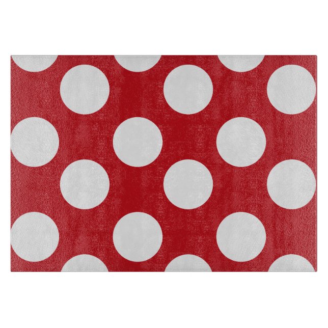 Red and White Polka Dot Glass Cutting Board (Front)