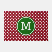 Red and White Polka Dot Green Monogram Doormat (Front)