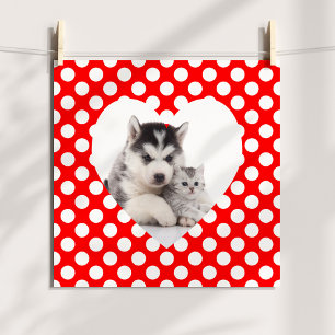 Red and White Polka Dot Heart Photo Poster