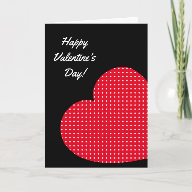 Red and White Polka Dot Heart Valentine Holiday Card (Front)