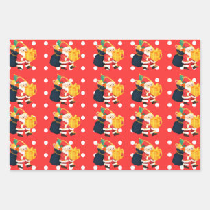 Red and White Polka Dot Holly Jolly Santa Pattern Wrapping Paper Sheets