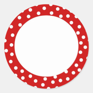 Red and white polka dot label