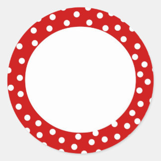 Red and white polka dot label