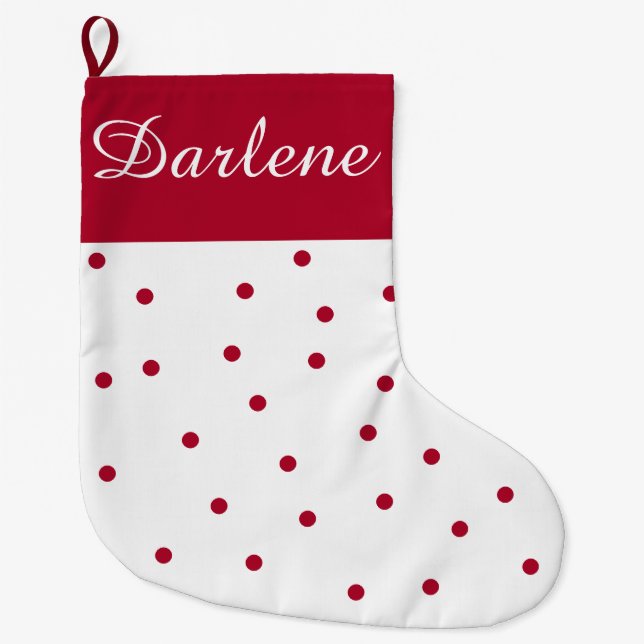 Red and White Polka Dot Large Christmas Stocking (Front)