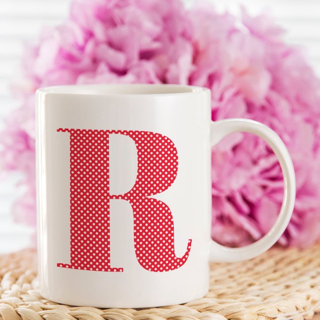 Red and White Polka Dot Monogram Coffee Mug (Create your own red and white polka dot monogram coffee cup.)
