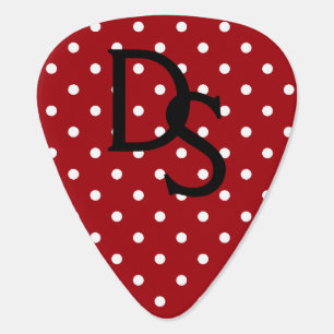 Red and White Polka Dot Monogram Guitar Pick