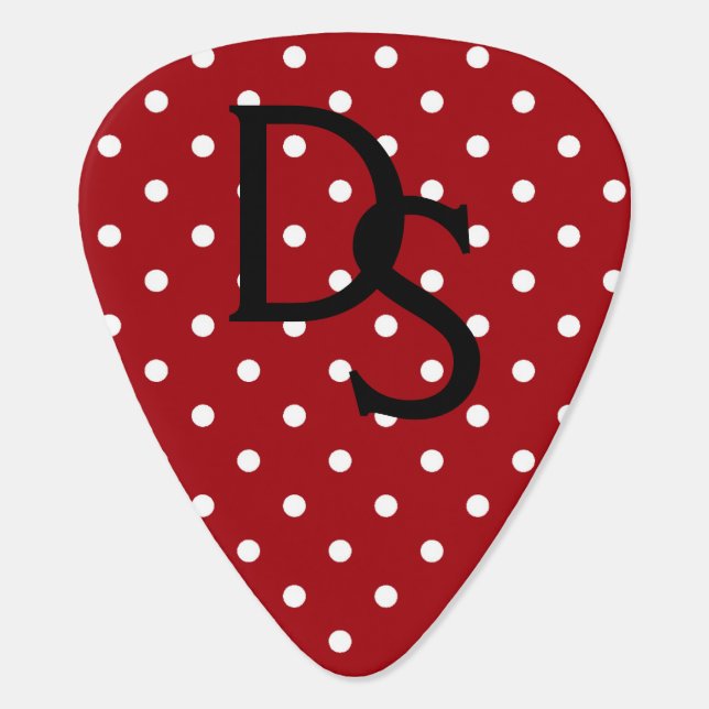 Red and White Polka Dot Monogram Guitar Pick (Back)