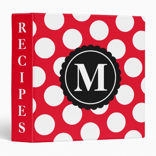 Red and White Polka Dot Monogram Recipe 3 Ring Binder