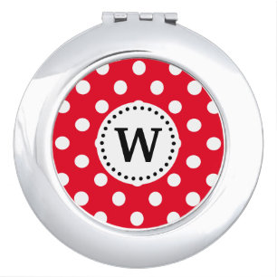 Red and White Polka Dot Monogrammed Makeup Mirror
