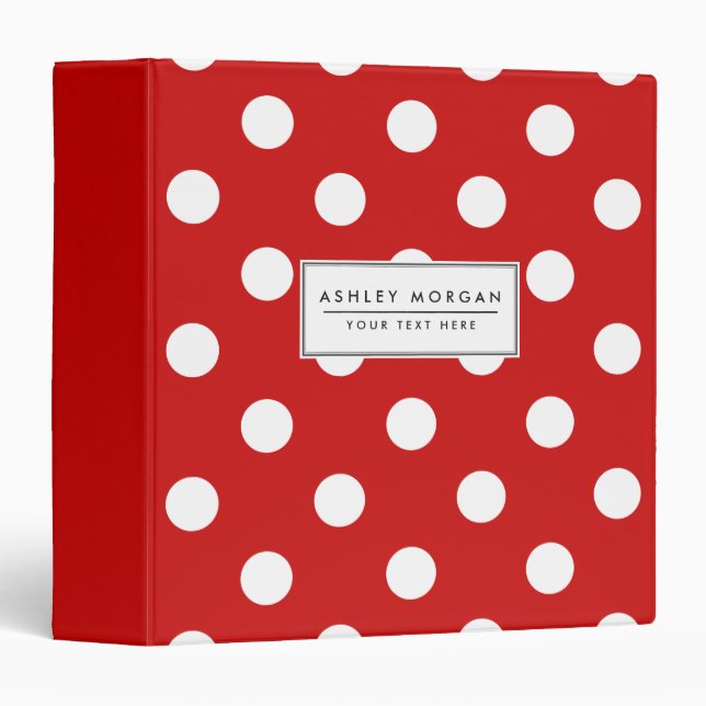 Red and White Polka Dot Pattern 3 Ring Binder (Front/Spine)
