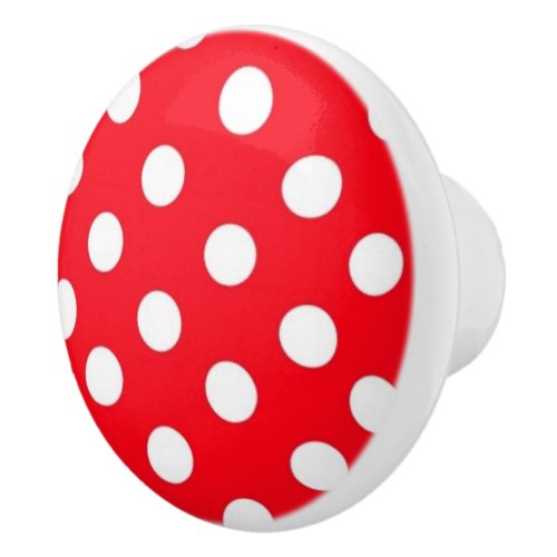 Red and white Polka dot pattern Ceramic Knob