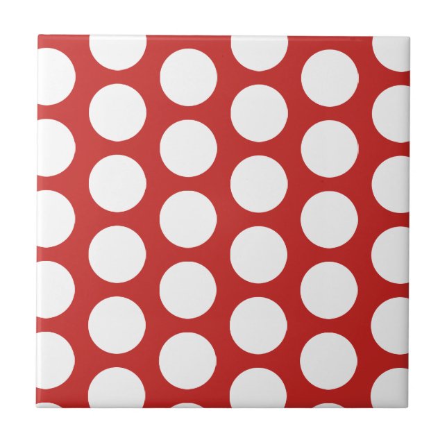Red and white polka dot pattern custom printed ceramic tile (Front)