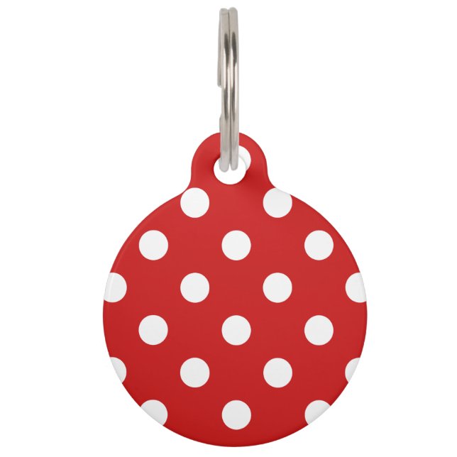 Red and White Polka Dot Pattern Pet Tag (Front)