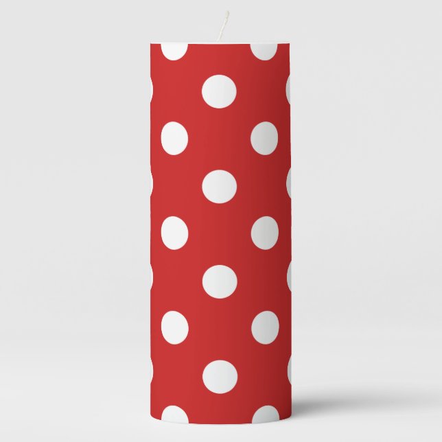 Red and White Polka Dot Pattern Pillar Candle (Front)