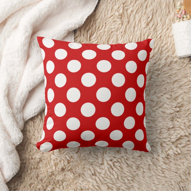 Red and White Polka Dot Pattern Throw Pillow (Blanket)