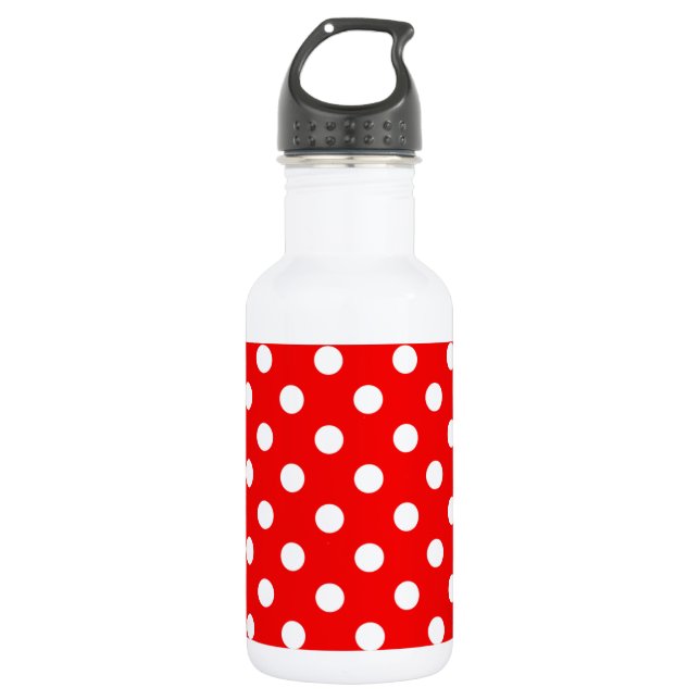 Red and White Polka Dot Pattern Water Bottle (Front)