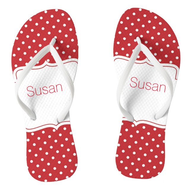 Red and White Polka Dot Personalized Flip Flops (Footbed)