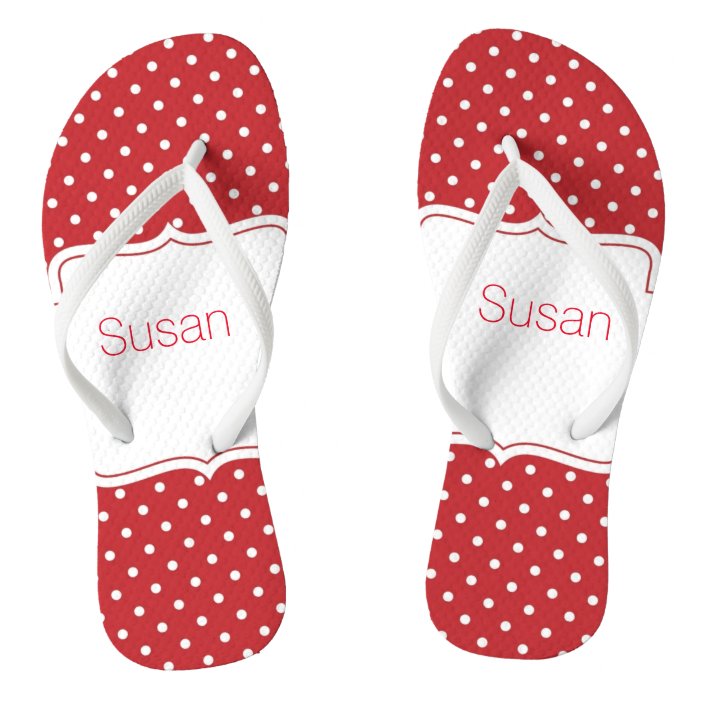 Red and White Polka Dot Personalized Flip Flops | Zazzle.com
