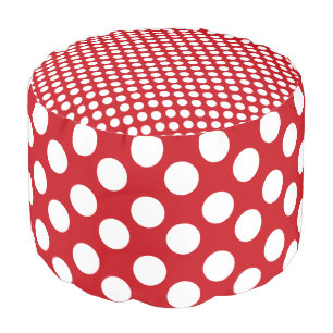 Red and White Polka Dot Print Pouf