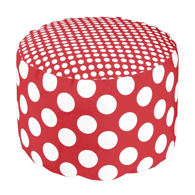 Red and White Polka Dot Print Pouf (Angled Front)