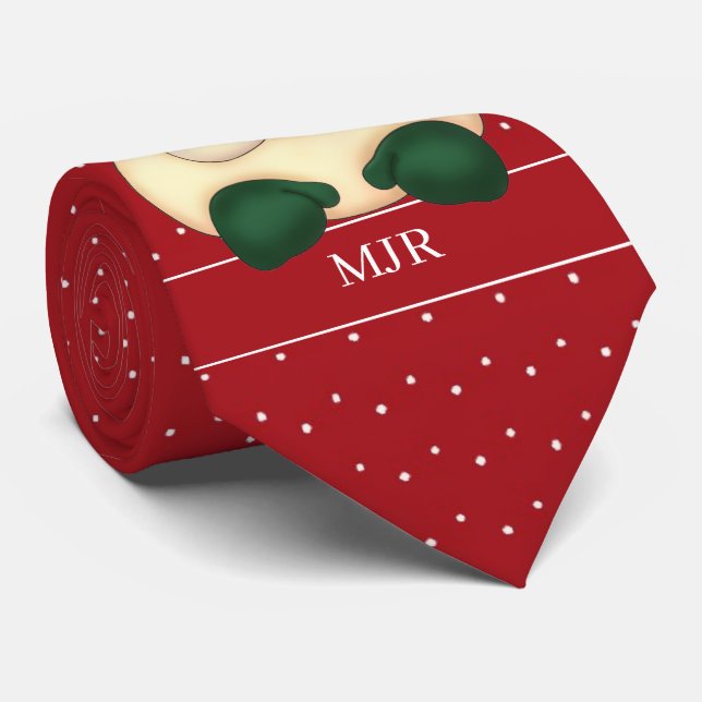 Red and White Polka Dot Santa Monogrammed Neck Tie (Rolled)