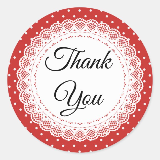Red and White  Polka Dot Thank You Stickers (Front)