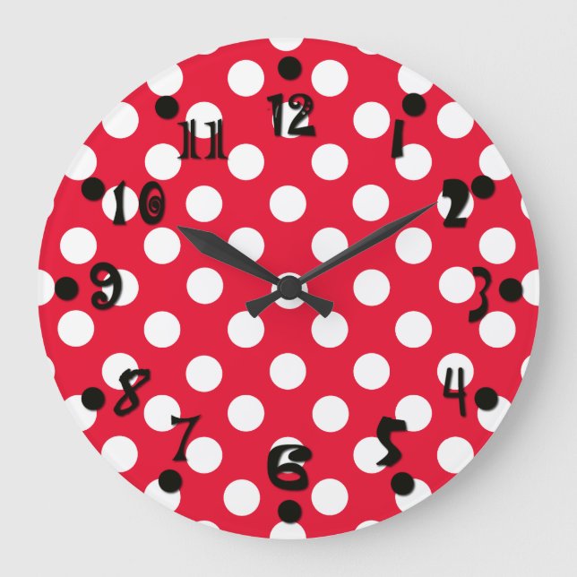 Red and White Polka Dot Wall Clock (Front)