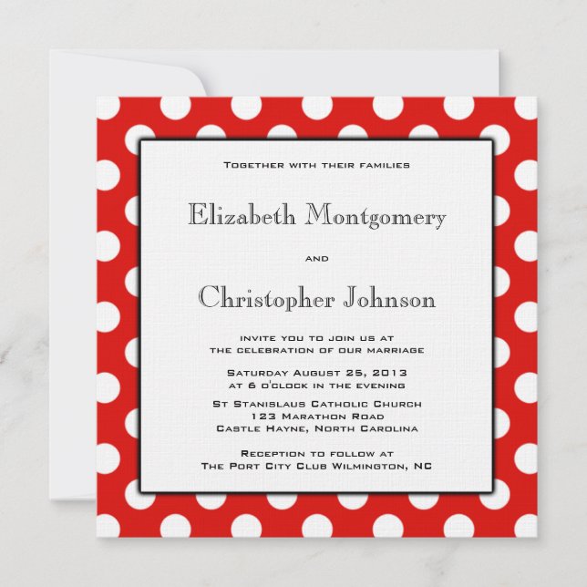 Red and White Polka Dot Wedding Invitation (Front)