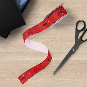 Red and White Polka Dot with Blue Ribbon