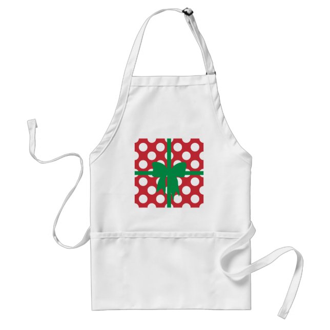 Red and White Polka Dot XMAS Adult Apron (Front)