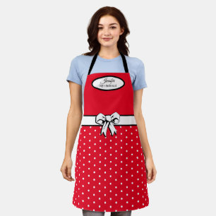 Red and White Polka Dots and Bow Personalized Apron
