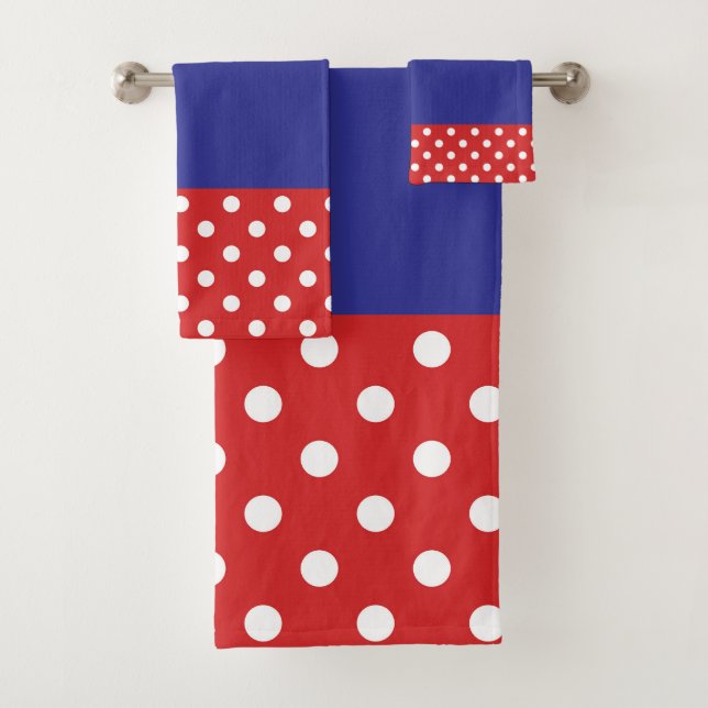Red and White Polka Dots Bath Towel Set (Insitu)