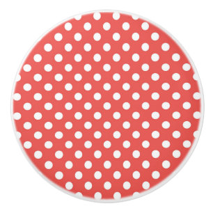 Red and White Polka Dots Ceramic Knob