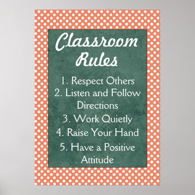 Red and White Polka Dots Classroom Rules Poster (Front)
