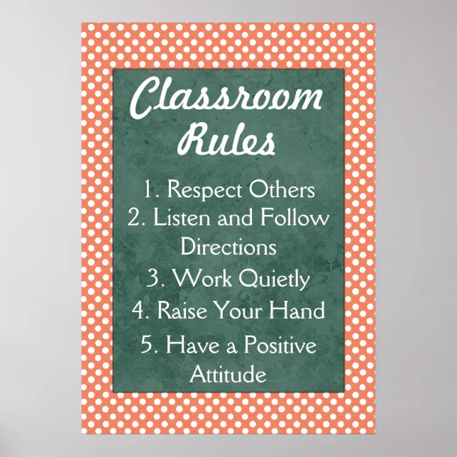 Red and White Polka Dots Classroom Rules Poster | Zazzle