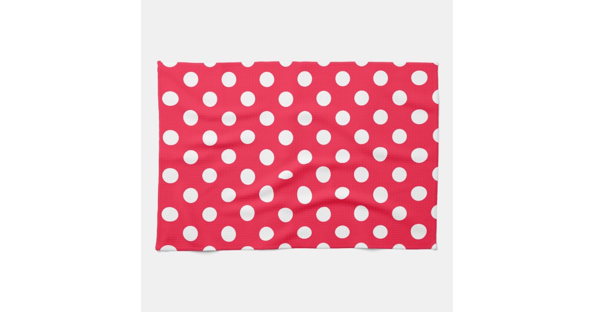 Red and white polka dots kitchen towel | Zazzle