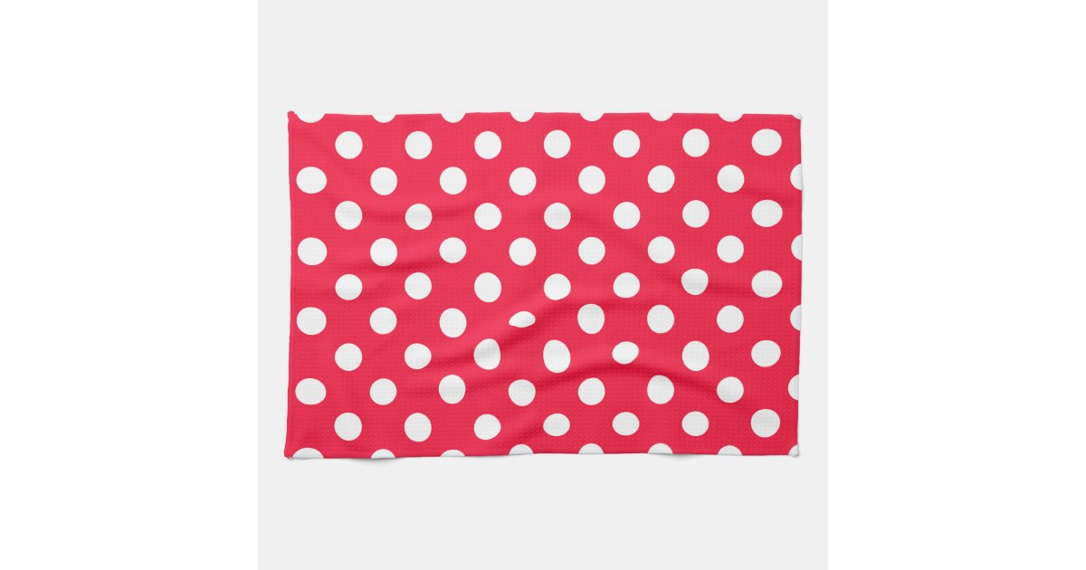 Red and white polka dots kitchen towel Zazzle