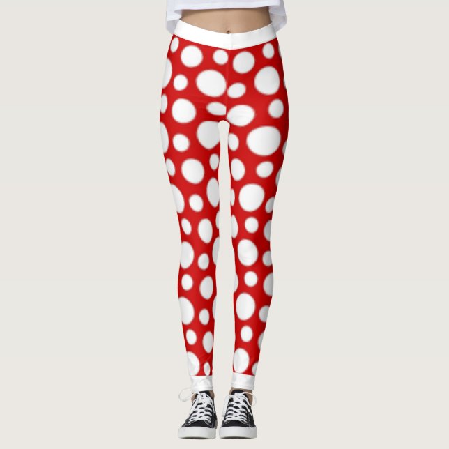 Red and White Polka Dots Leggings (Front)