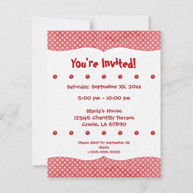 Red and White Polka Dots Party Invite (Front)