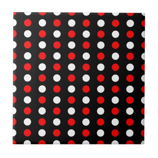 Red and white polka dots pattern ceramic tile (Front)