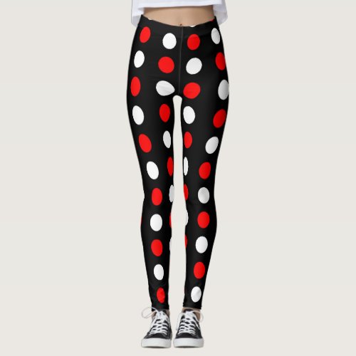 Red and white polka dots pattern leggings