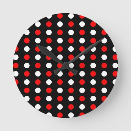 Red and white polka dots pattern round clock