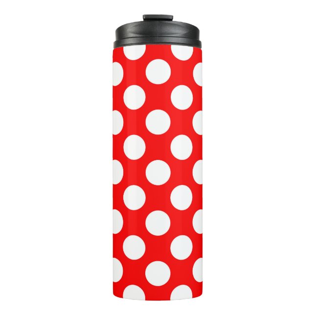 Red and white polka dots pattern thermal tumbler (Front)