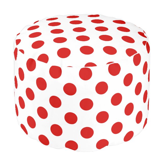 Red and white polka dots pouf (Angled Front)