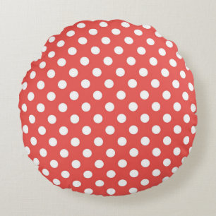 Red and White Polka Dots Round Pillow