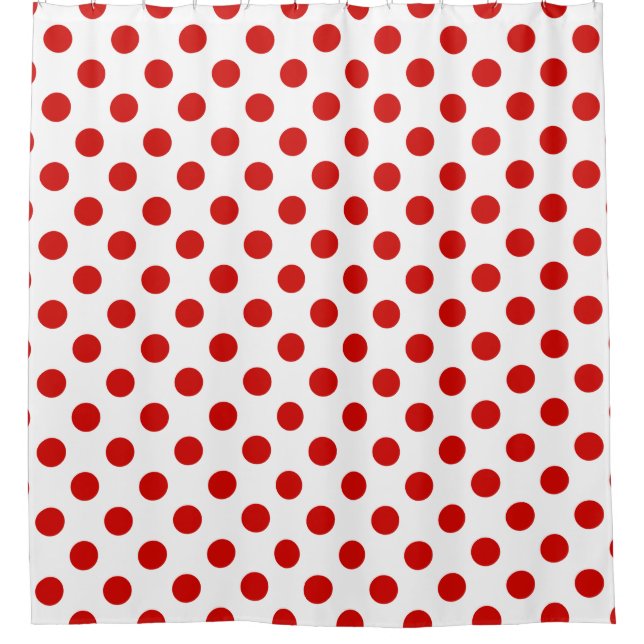 Red and white polka dots shower curtain (Front)