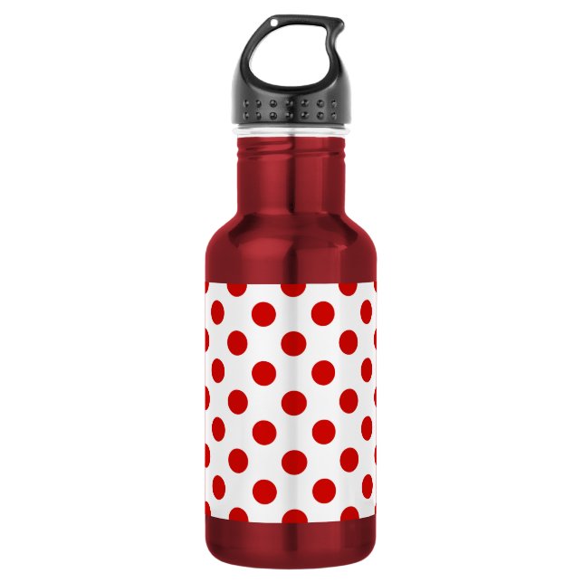 Red and white polka dots stainless steel water bottle (Front)
