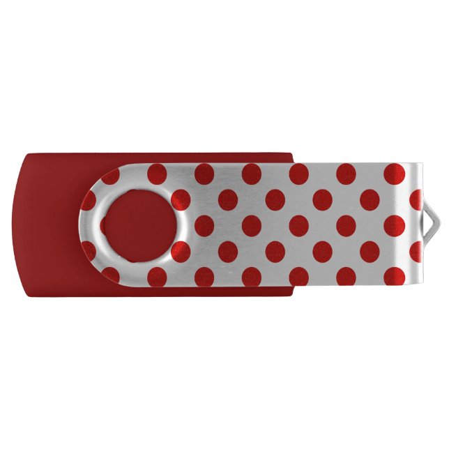 Red and white polka dots USB flash drive (Front)