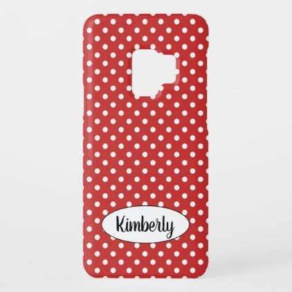 Red and white polkadot pattern custom monogram Case-Mate samsung galaxy s9 case